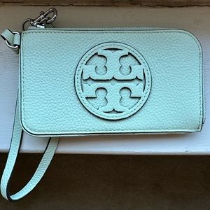 Tory Burch Miller Top Zip Leather Card Case Meadow Mist